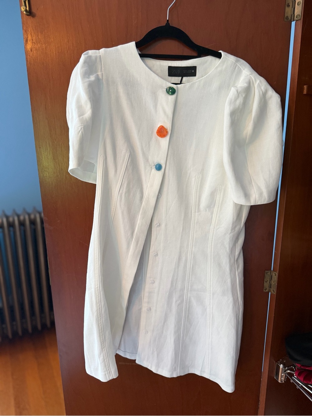 Zara White Top with Green Marble Button